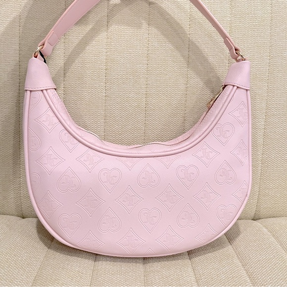 NEW Juicy Couture Pink Powder Blush Embossed Shoulder Bag Top Notch Hobo Chain - Picture 5 of 8